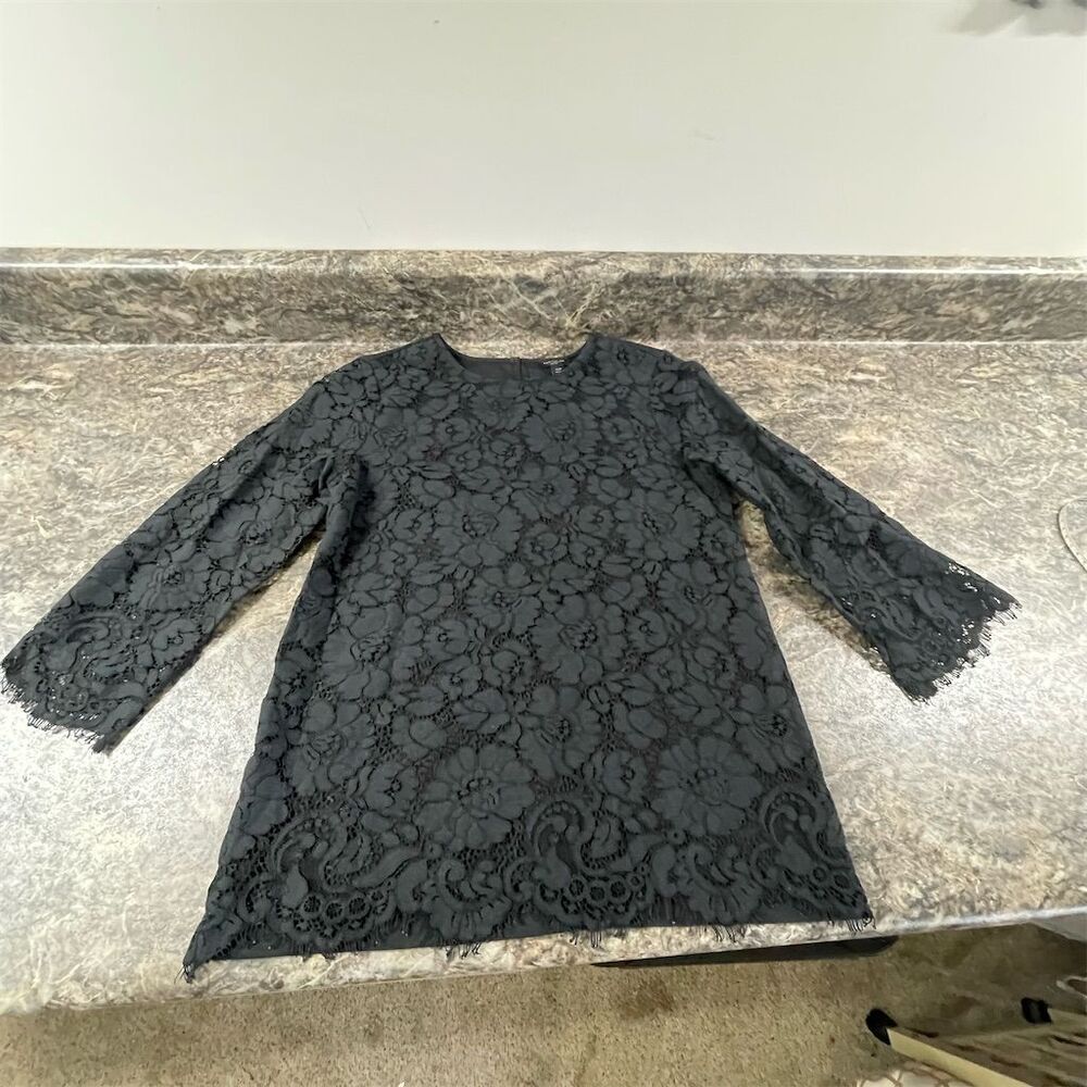 Ann Taylor Petite Black Lace Floral High Neck Blouse XXSP Long Sleeve Office - Picture 1 of 10